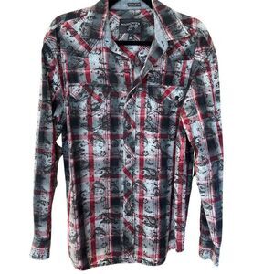 Moonshine Spirit Men's Plaid Button-Up Shirt M Long Sleeve Casual